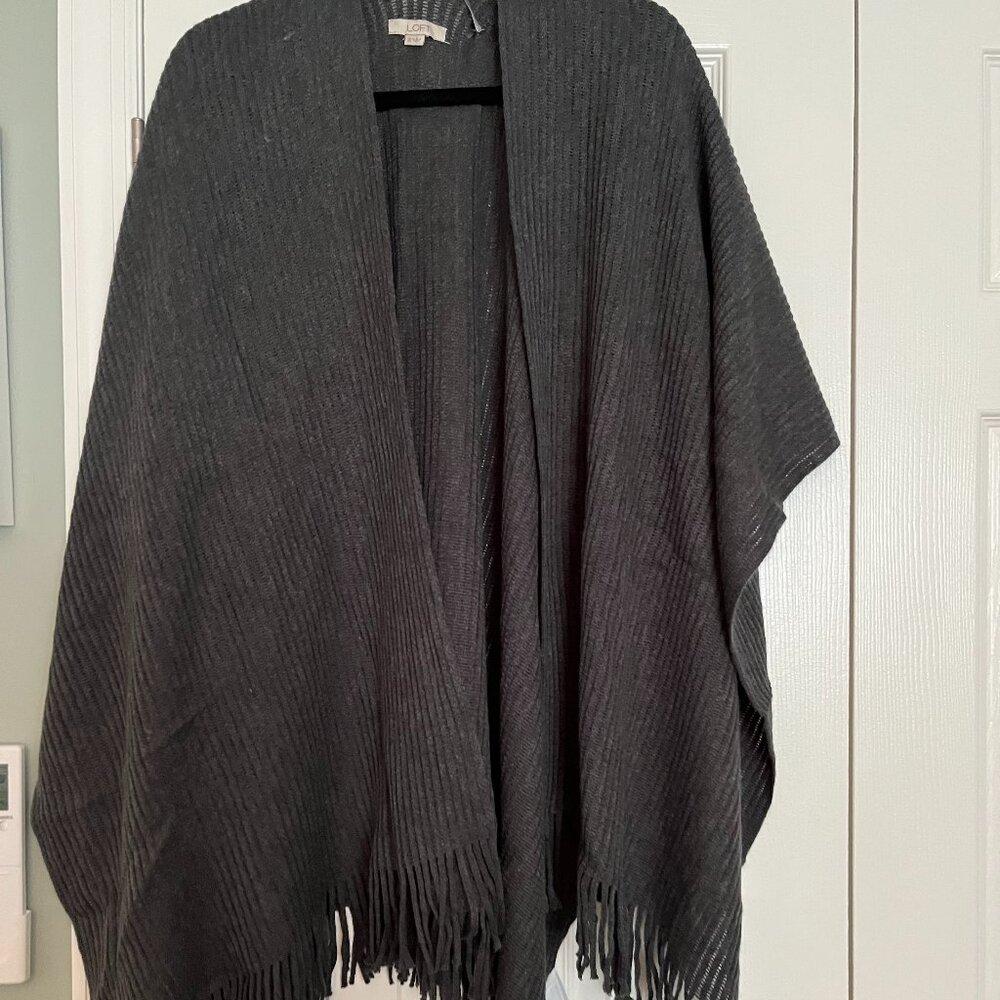Loft Gray Shawl with Fringe Hem